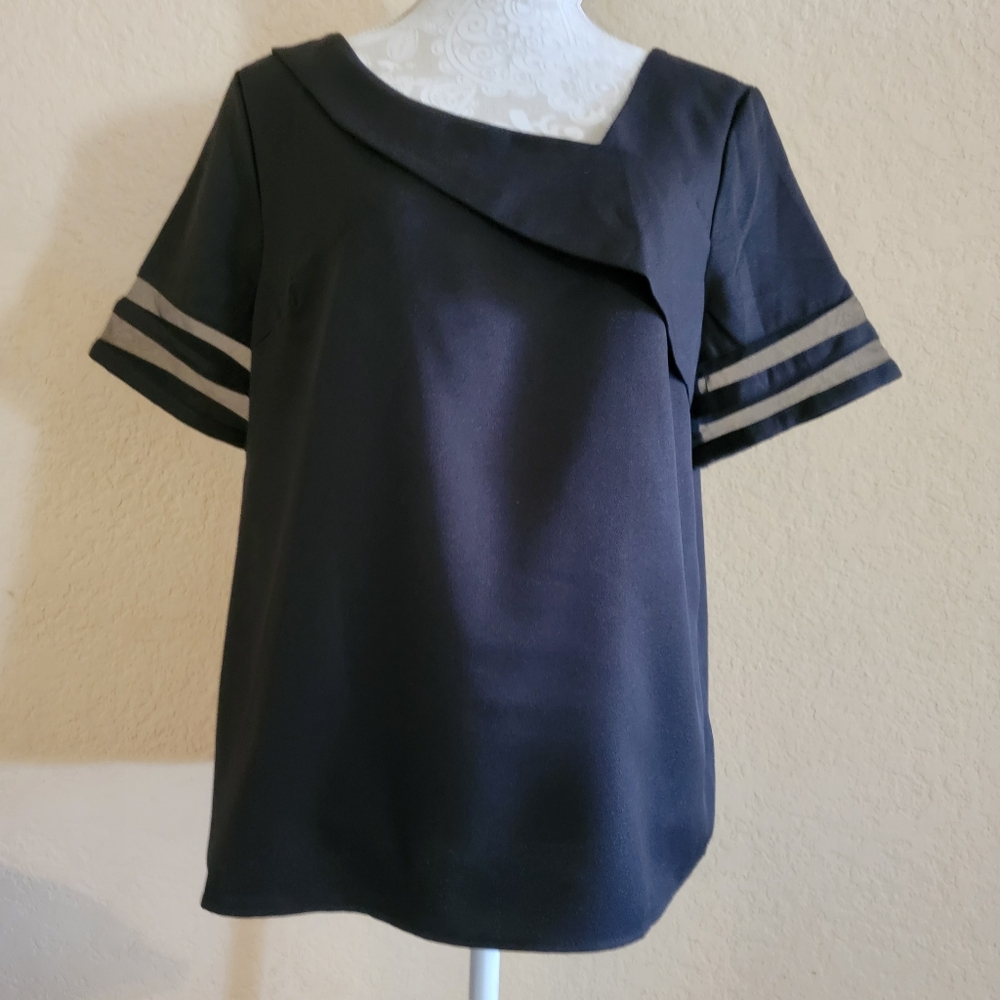 Women's Asymmetrical Neckline Top Short Sleeves Sz XL